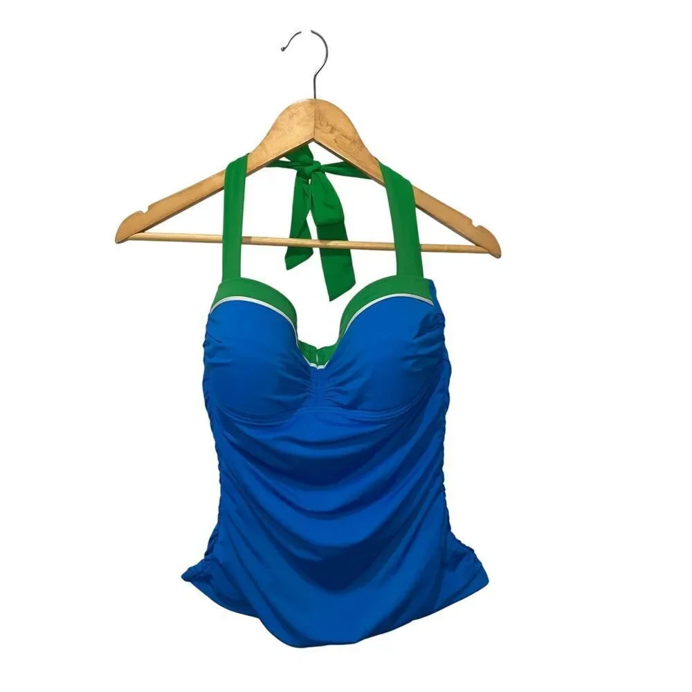 Tommy Bahama Deck Piping Shirred Halter Tankini Swim Top XS Coastal Flattering